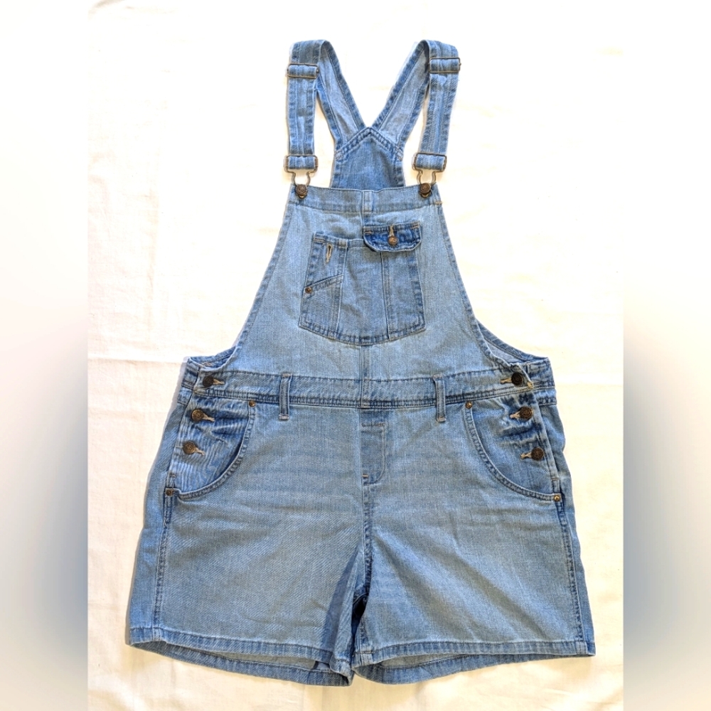 LEI Denim Blue Jean Bib Overalls Shorts Adjustable Straps Women's SIZE XL